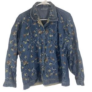 Jane Ashley Vintage 90s Women's Size Large Embroidered Denim Shacket Button Up